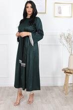 Charger l'image dans la galerie, Robe de soirée Tafta manches longues avec perles grise