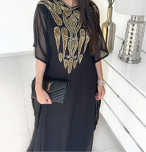 Charger l&#39;image dans la galerie, Jalabiya Robe  Dubai Manche courte Noir ornée de Strass et Pierres
