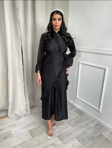 Ensemble Robe longue avec tablier à nouer noir soie de velours