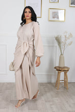 Charger l&#39;image dans la galerie, Ensemble robe longue avec tablier a nouer beige
