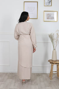 Ensemble robe longue avec tablier a nouer beige