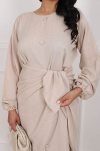 Ensemble robe longue avec tablier a nouer beige