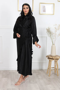 Ensemble Robe longue avec tablier à nouer noir soie de velours