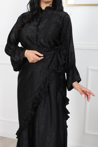 Ensemble Robe longue avec tablier à nouer noir soie de velours